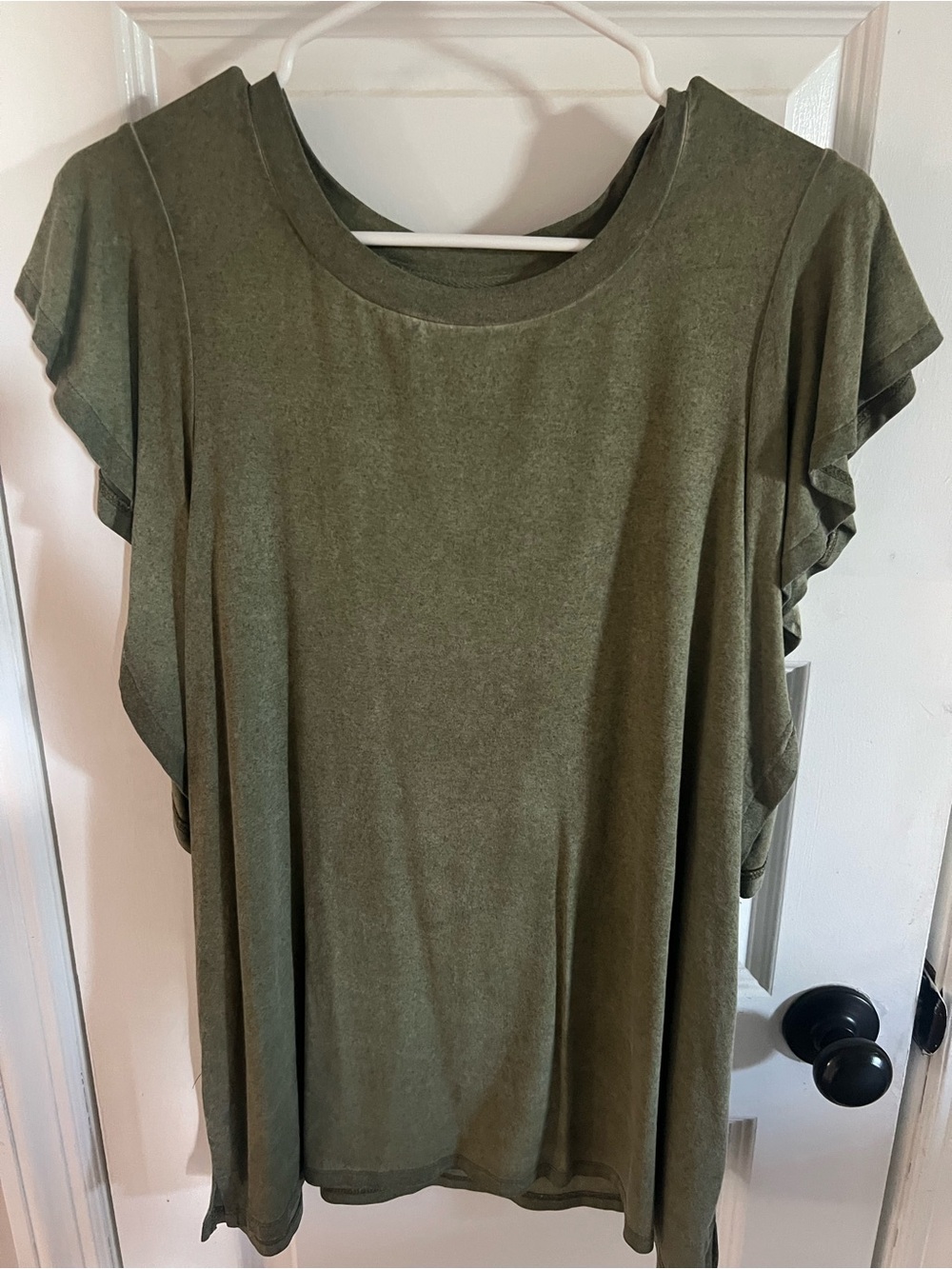 Wonderly Olive Green Flutter Sleeve Tee